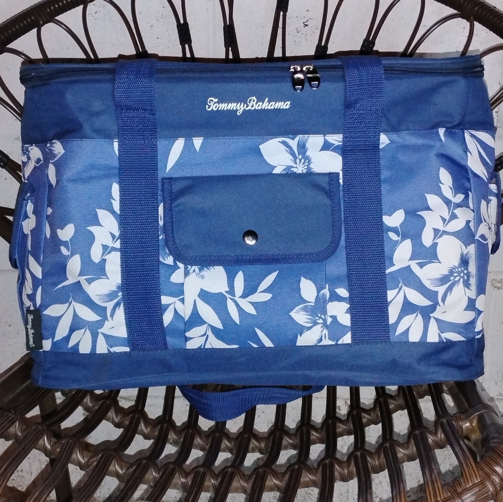 Tommy Bahama Blue/White Floral Insulated Cooler Bag - Travel Duffel Tote, NWOT
